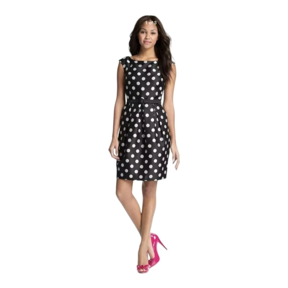 Eliza J Black/White Polka Dot Lined Belted‎ Cocktail Size 4 Old Money Whimsygoth